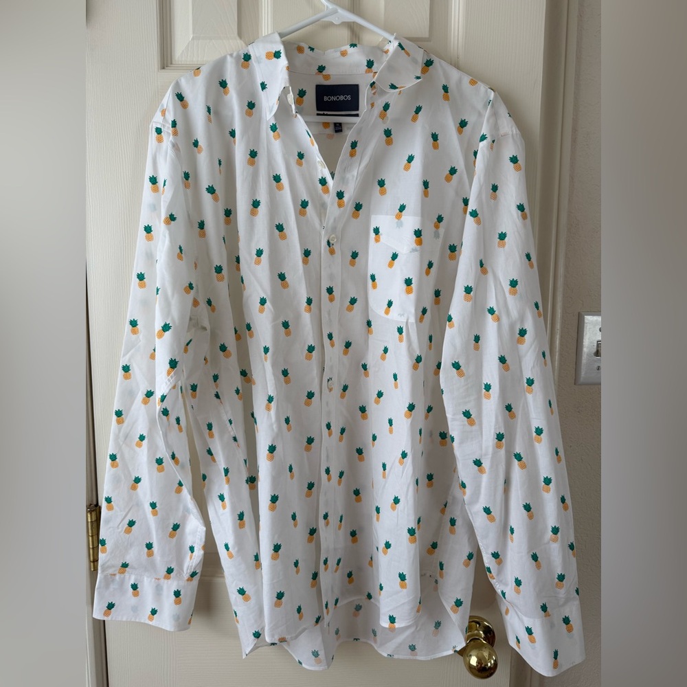 Bonobos White and Green Casual Button Down Shirt